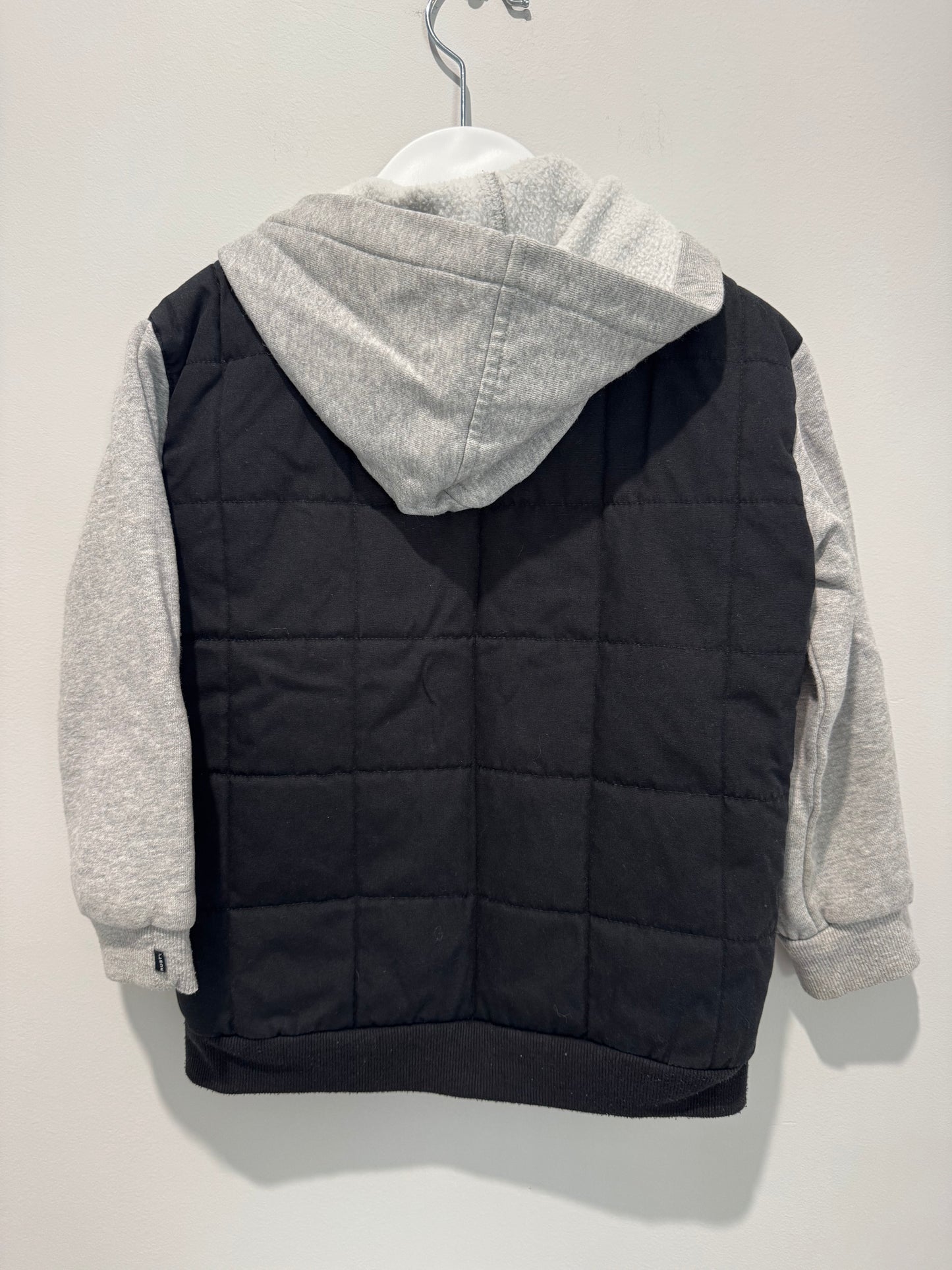 Rusty Boys’ Black Puffer Jacket with Grey Sleeves – Size 4