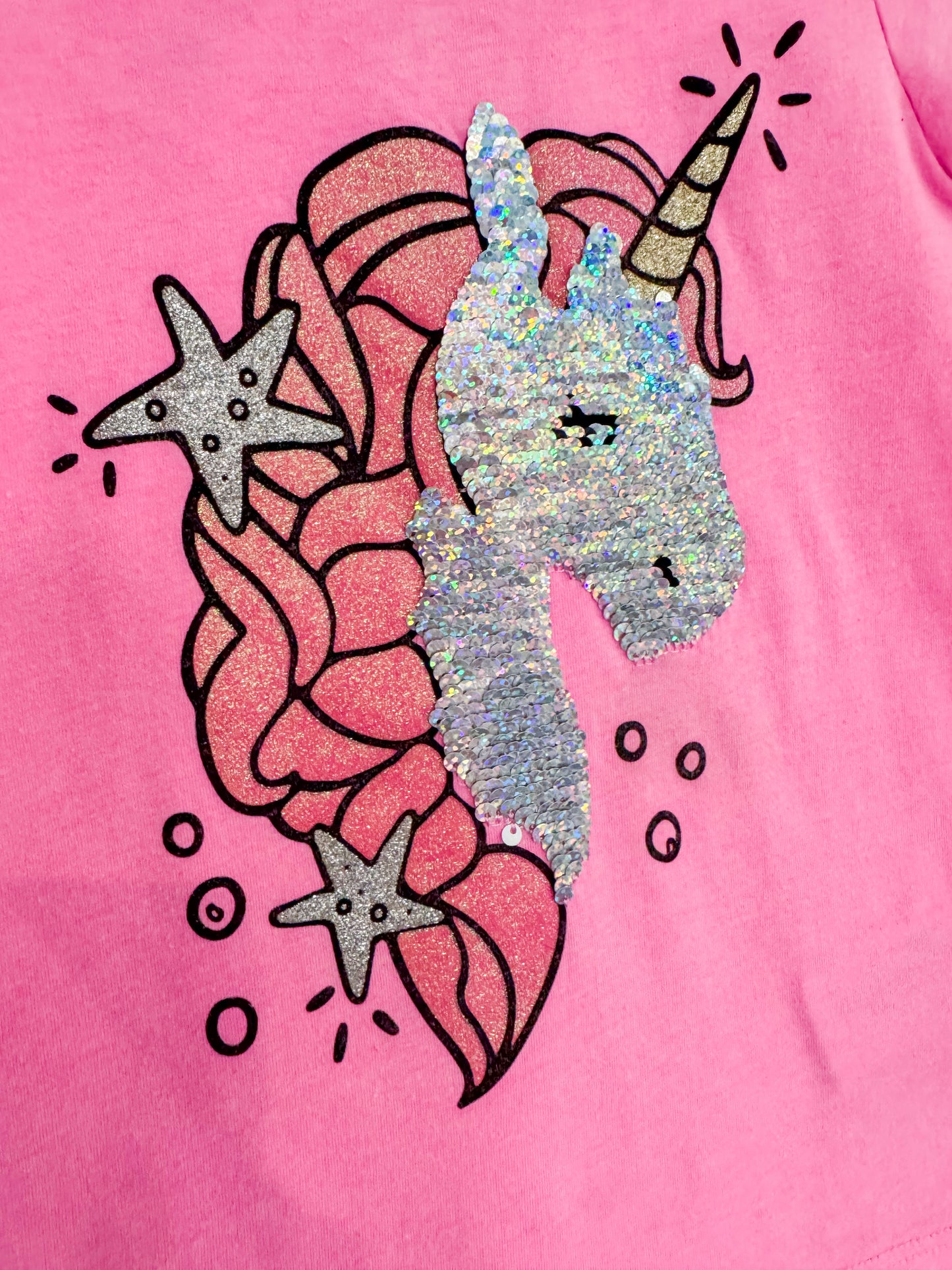 Unicorn Flip sequin Oshkosh top.