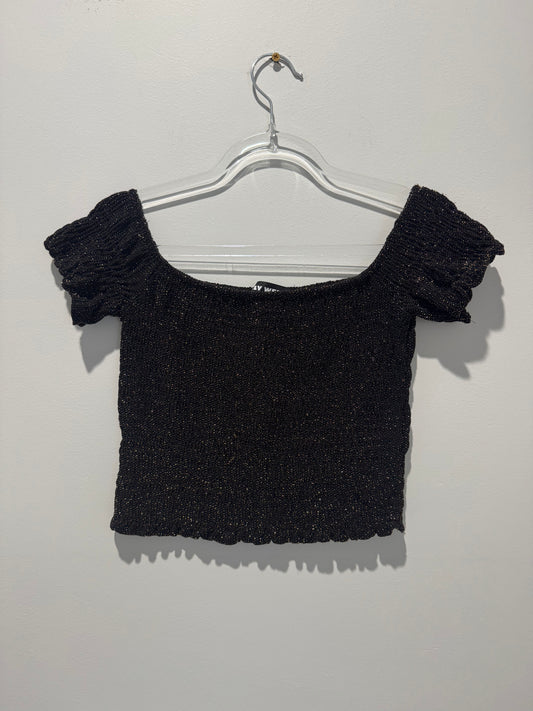 Tally Weijl Glitter Smocked Off-Shoulder Crop – Size M