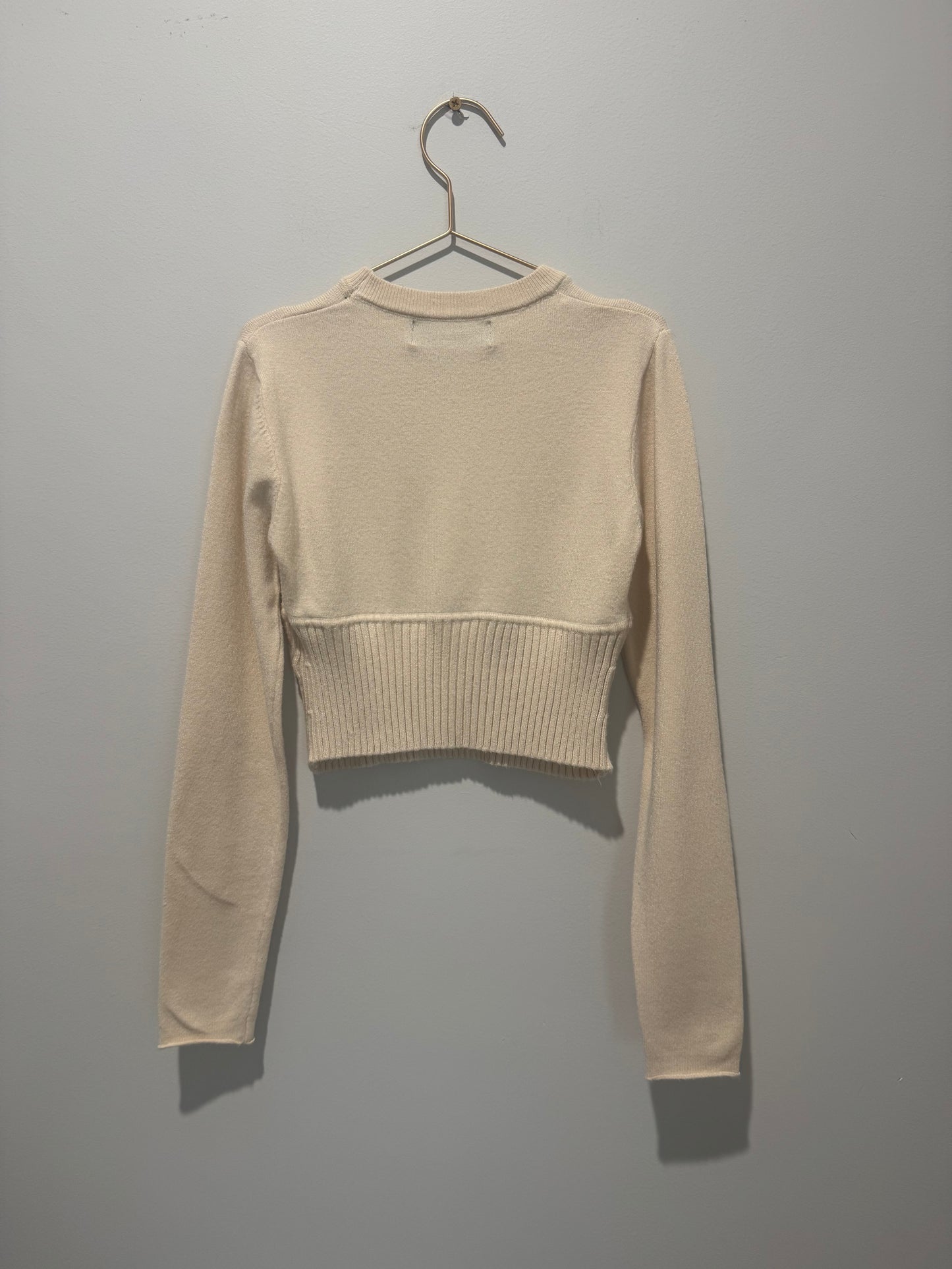 White Fox Cropped Knit Sweater – XS