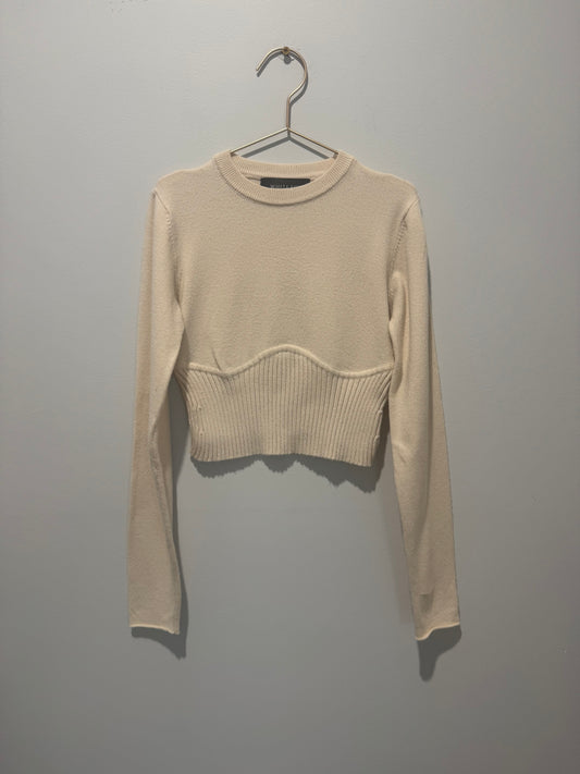 White Fox Cropped Knit Sweater – XS
